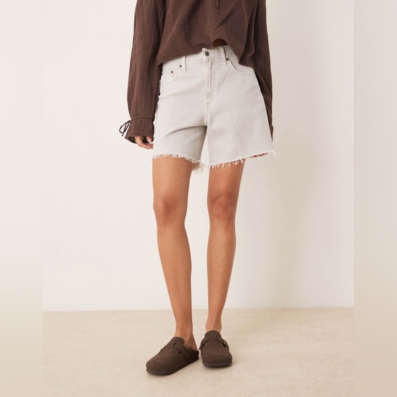 NWT Abercrombie & Fitch High Rise The Loose Jean Shorts - Size 33 - Light Gray - Picture 2 of 13